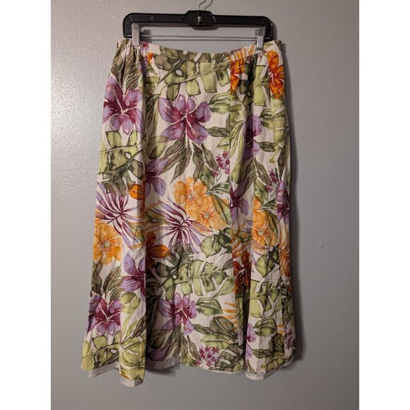 Talbots Woman Silk Linen Blend Floral Midi Skirt Size 14W Tropical Y2K - Picture 3 of 7